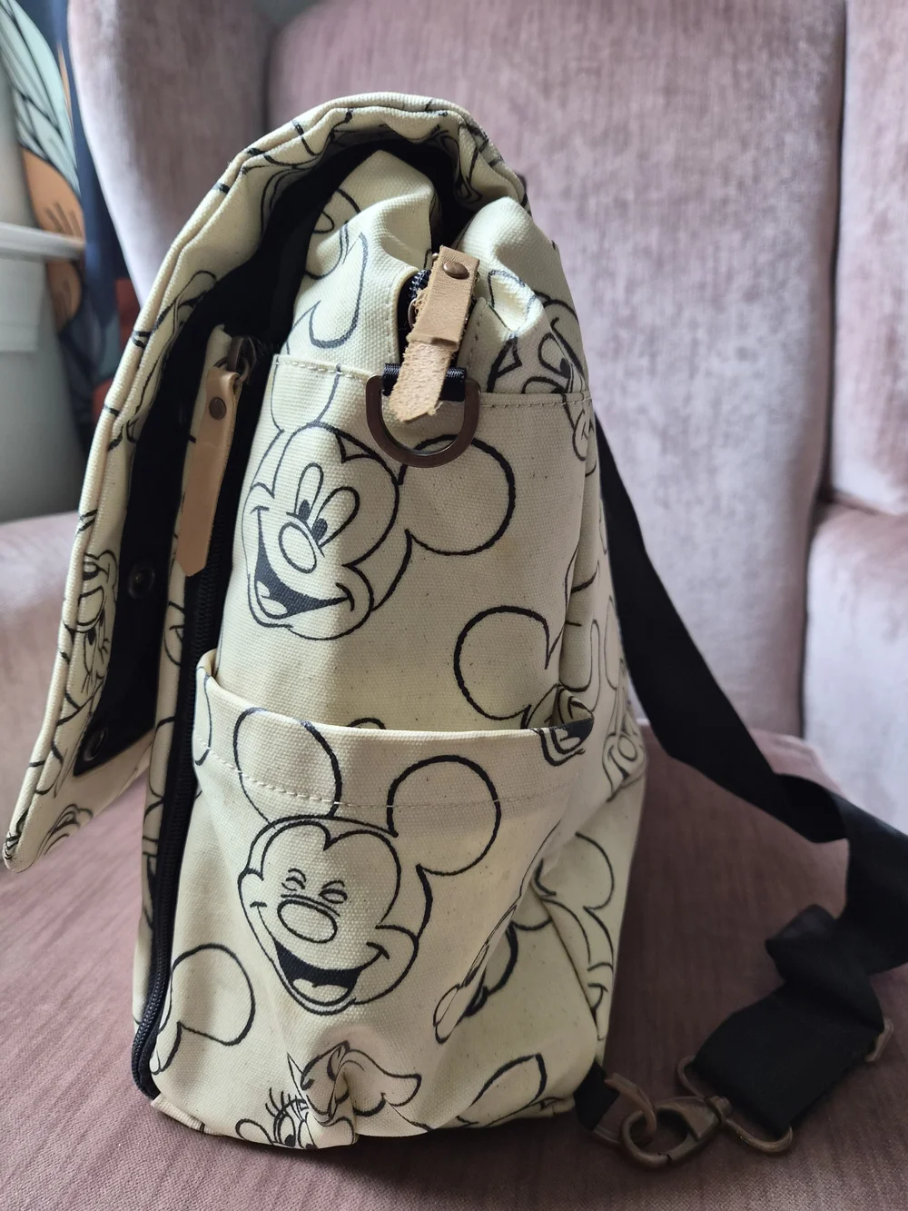 Petunia Pickle Bottom Disney Mickey Canvas Messenger Bag - Cream & Black